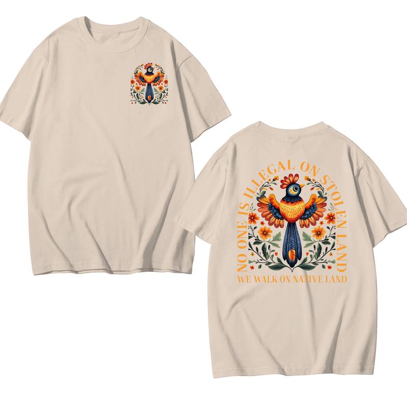 No Human Is Illegal on Stolen Land - Human Rights Activism T-Shirt for Immigrants and Indigenous Rights