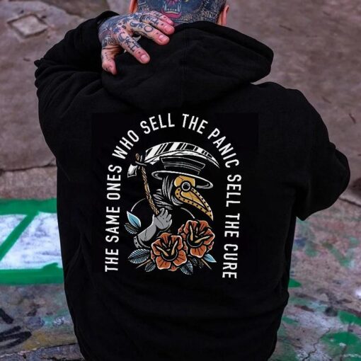 THE SAME ONES WHO SELL THE PANIC SELL THE CURE Graphic Black Print Hoodie for Men and Women