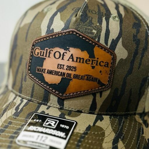 Gulf of America Leather Patch Hat - "MAKE AMERICAN OIL GREAT AGAIN" Navy Camouflage Cap