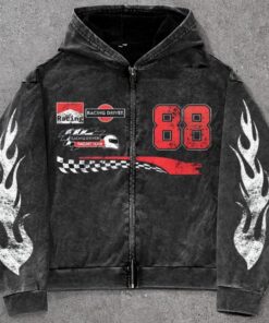 Men's Racing Number Zip Up Hoodie - Street Fashion Casual Outerwear for Motorsports Enthusiasts
