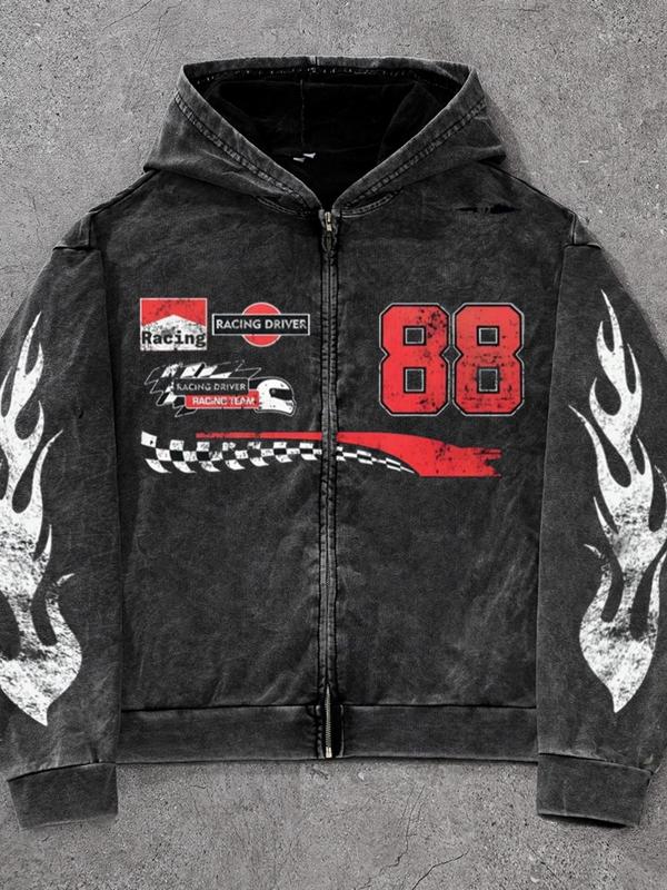 Men's Racing Number Zip Up Hoodie - Street Fashion Casual Outerwear for Motorsports Enthusiasts